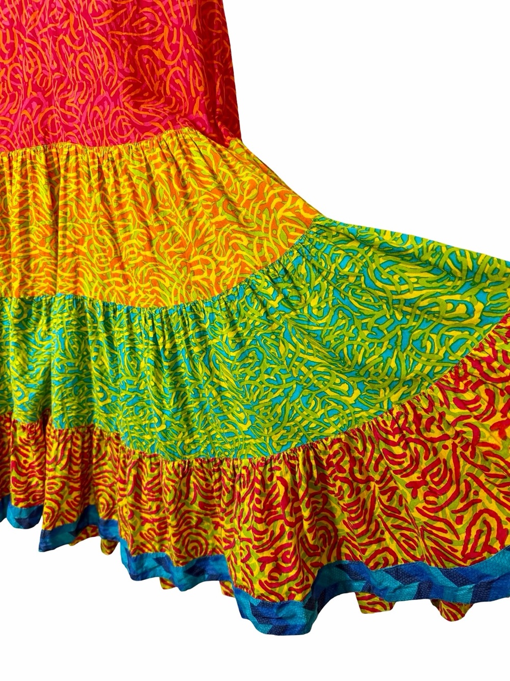 RAV-E Colorful Tiered Midi Dress XL Boho Art to Wear Button Front Resort - Picture 10 of 15